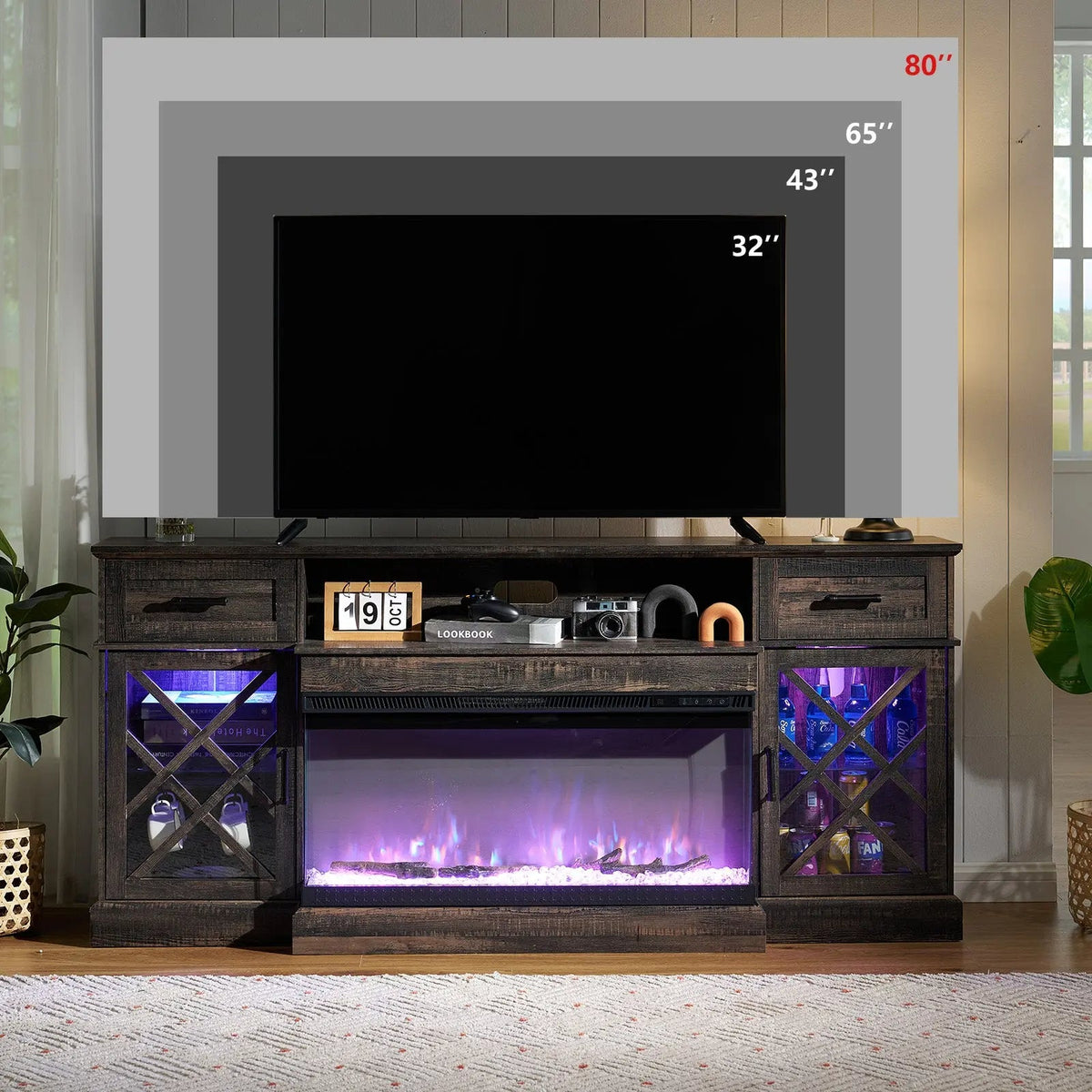 Austin 70" Fireplace TV Stand - Dark Oak Wood