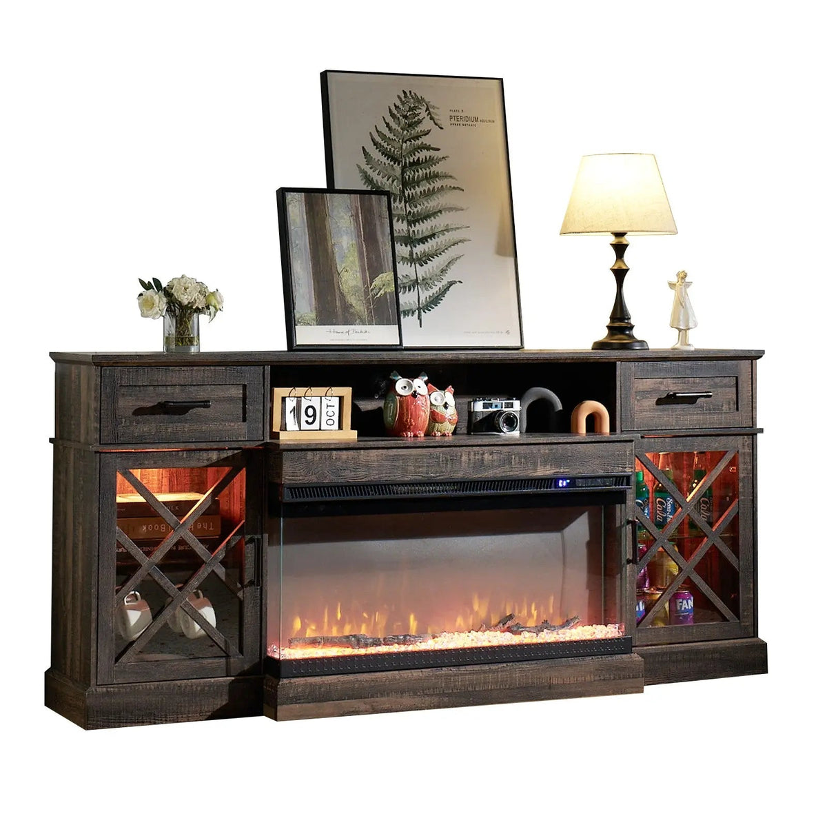 Austin 70" Fireplace TV Stand - Dark Oak Wood