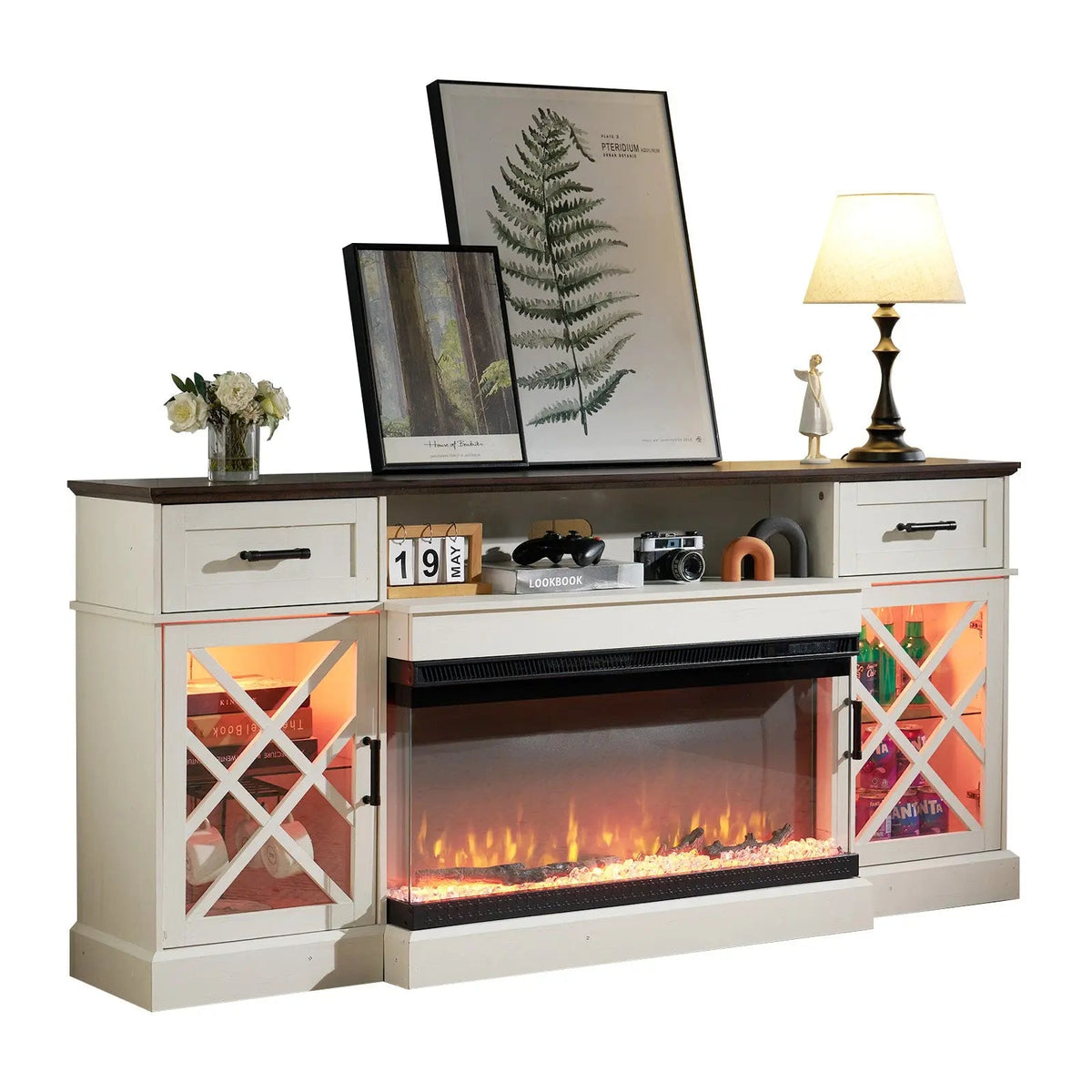 Austin 70" Fireplace TV Stand - Barnwood White