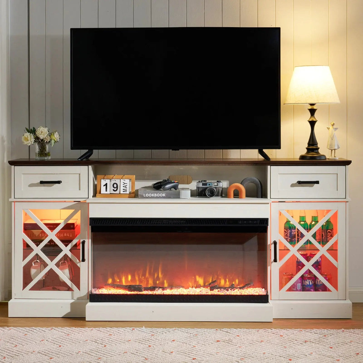 Austin 70" Fireplace TV Stand - Barnwood White