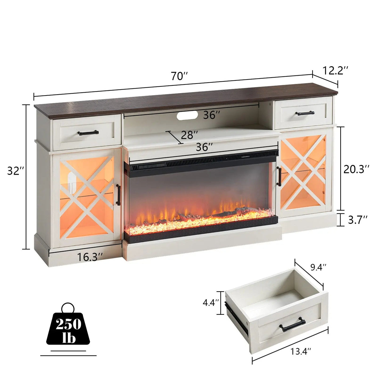 Austin 70" Fireplace TV Stand - Barnwood White
