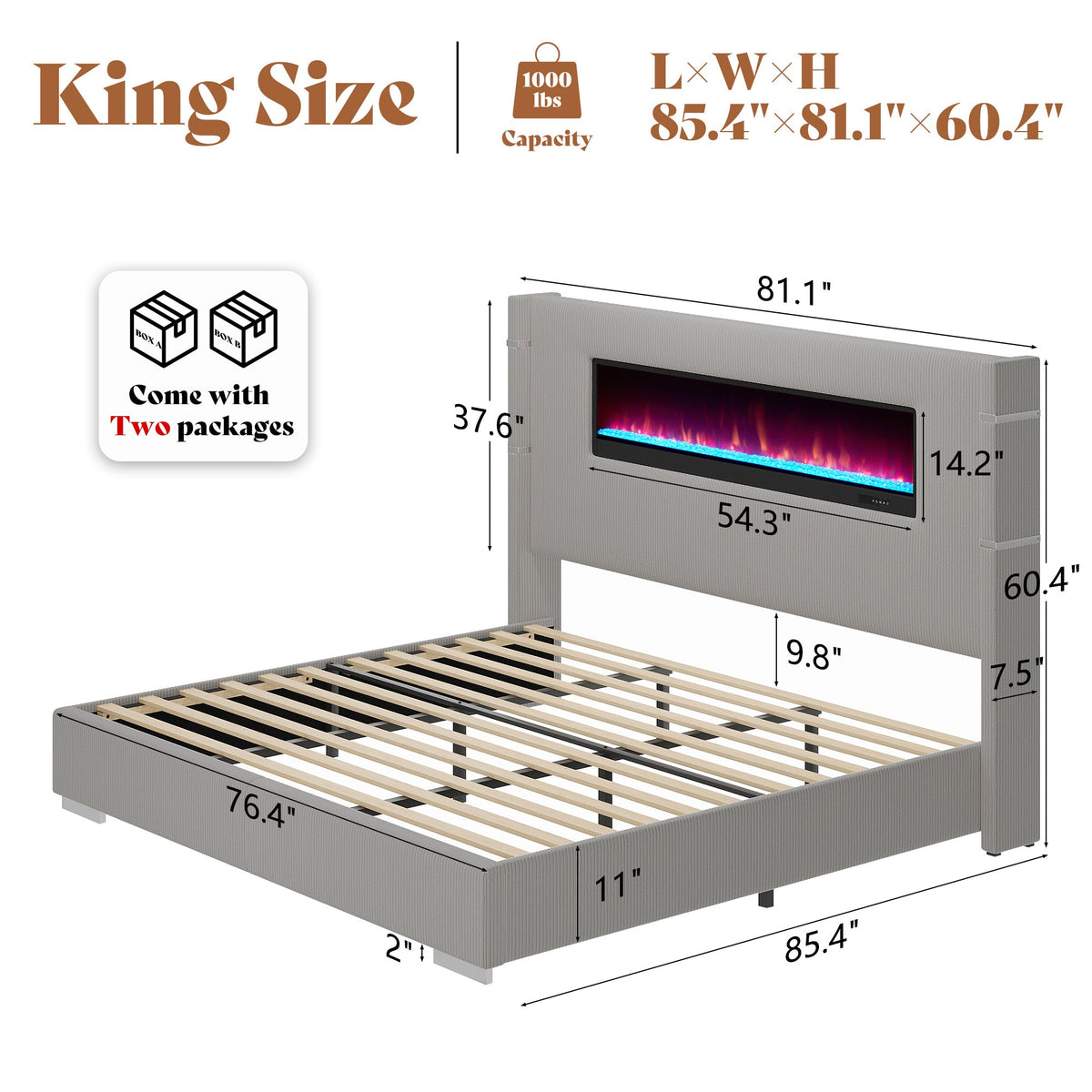Chambers Bed Frame with Fireplace Amerlife-KS