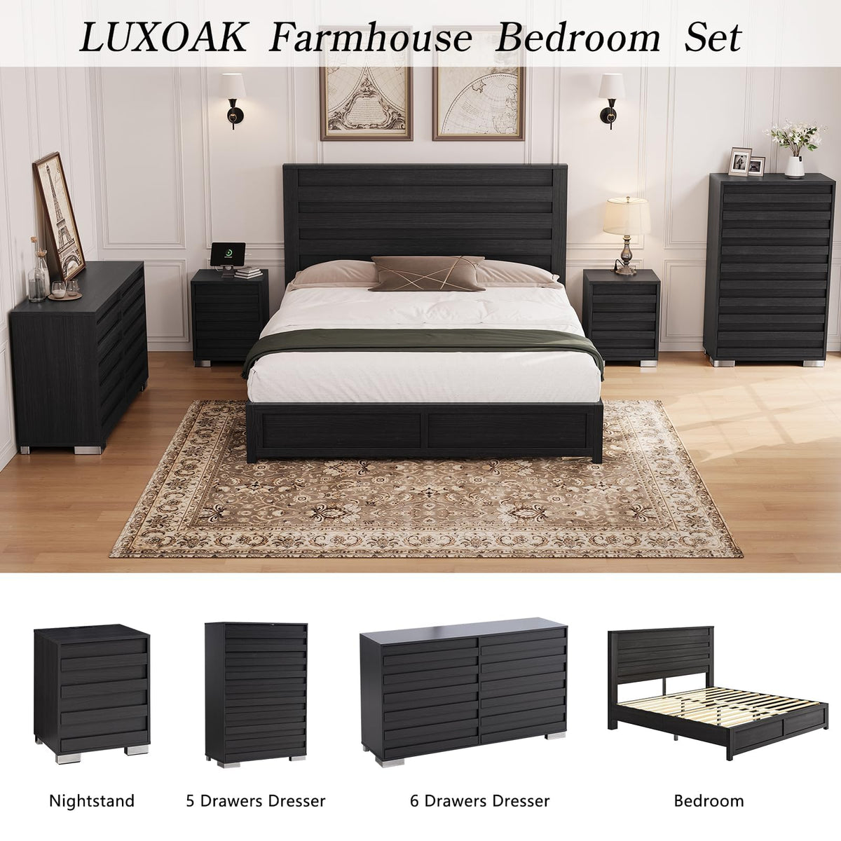 Sequoia 2-Piece Farmhouse Bedroom Set Full Black