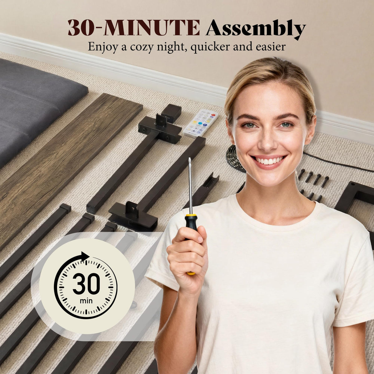 Veltrix LED Storage Velvet Bed Frame Amerlife King / Grey