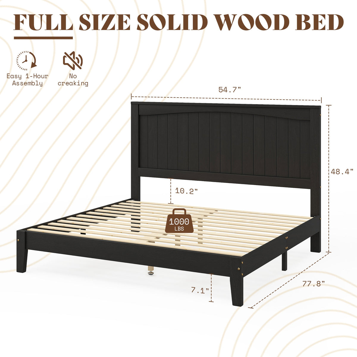 Sanderson Solid Wood Bed Frame -FULL / BLACK