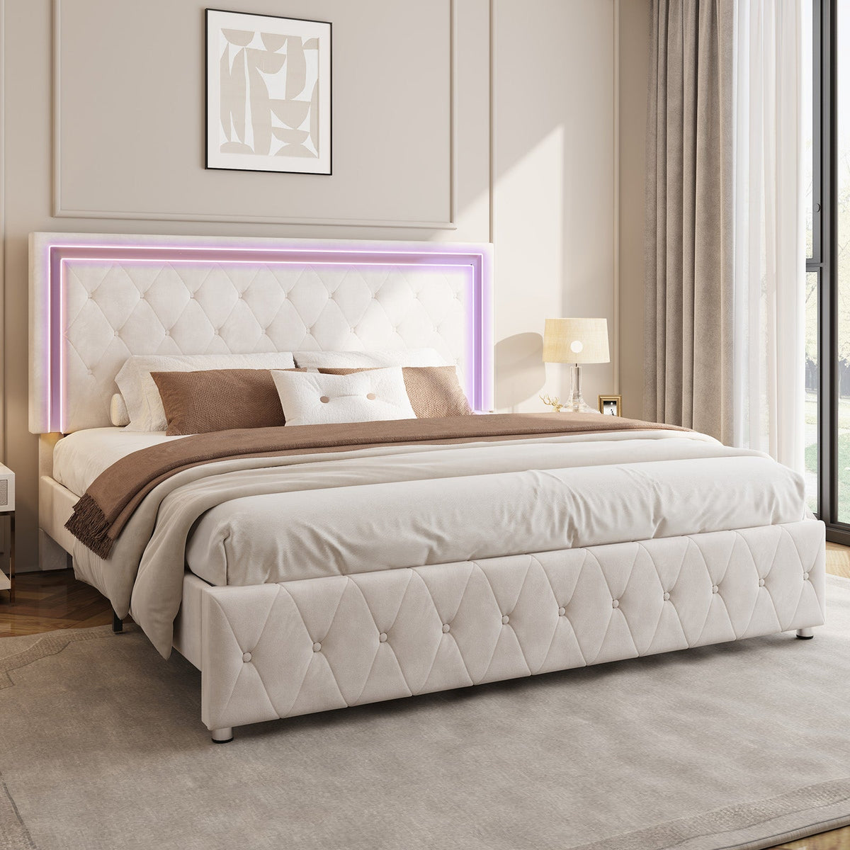 Hues LED Bed Frame-T-CREAM