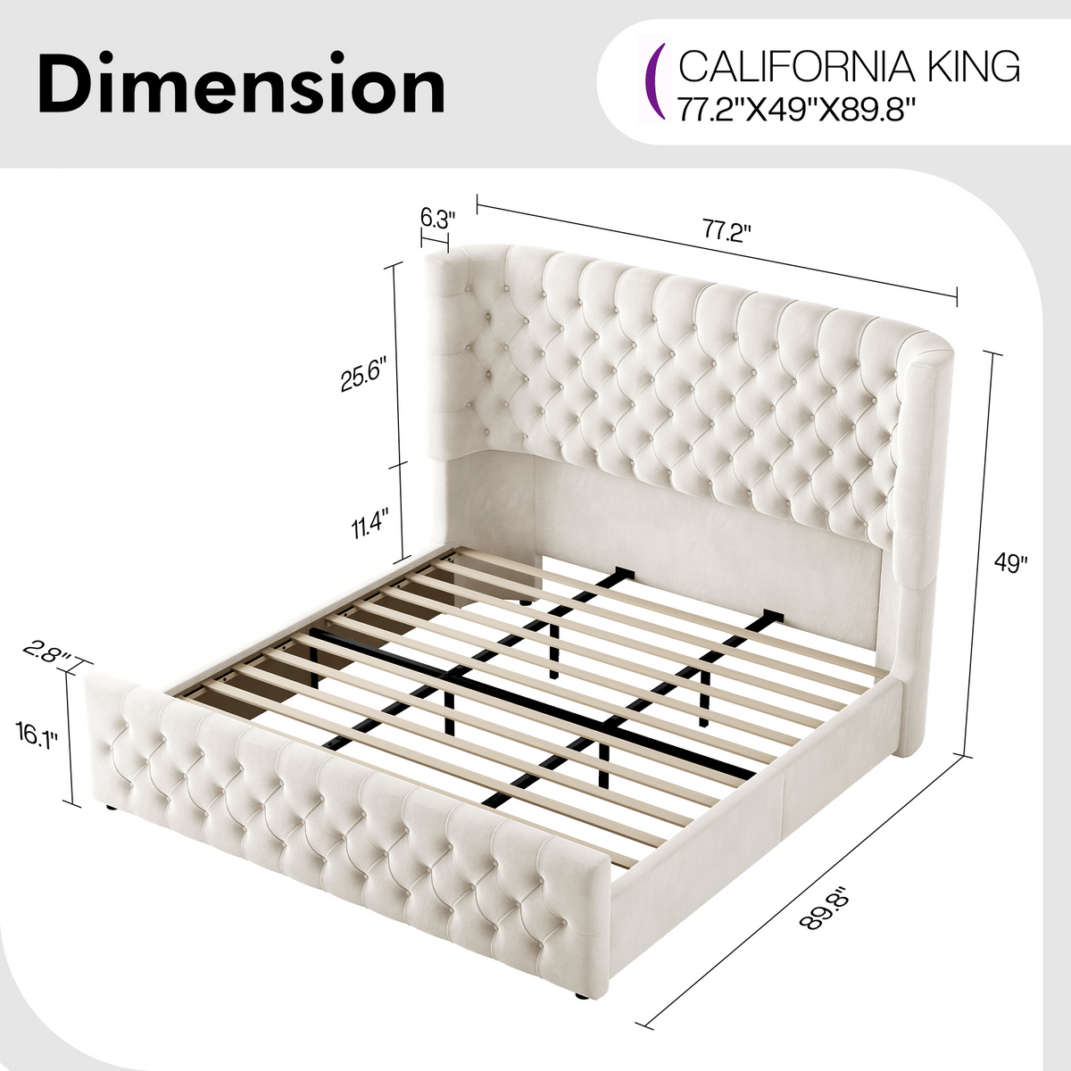 Plush Curved Wingback Bed Frame - CK Bed Beige