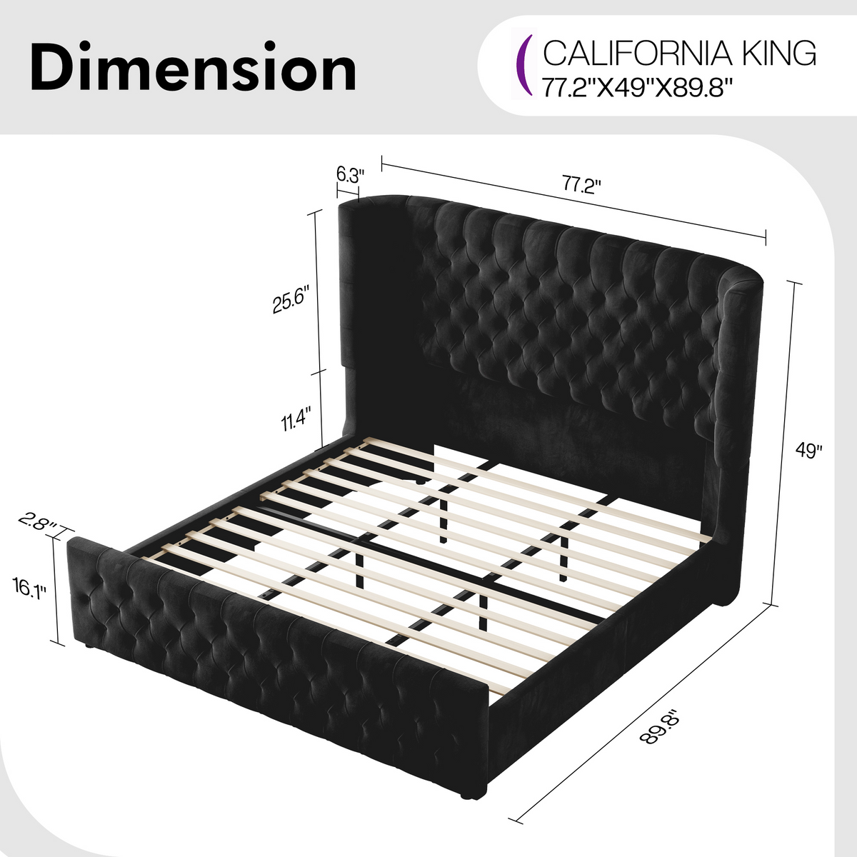 Plush Curved Wingback Bed Frame - CK Bed Balck