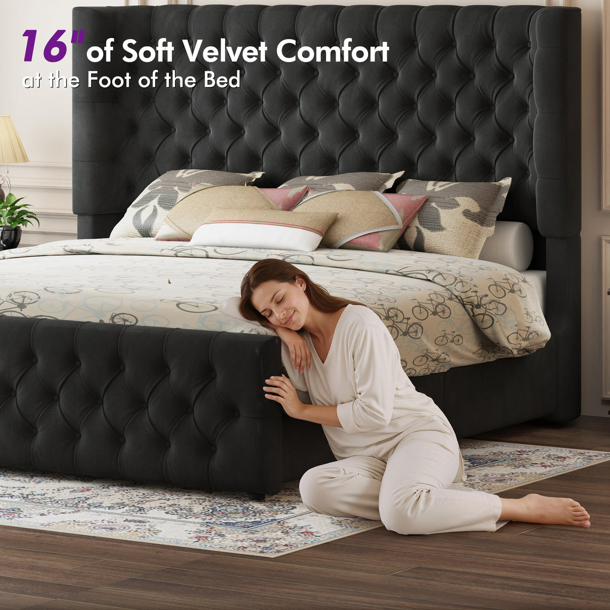 Plush Curved Wingback Bed Frame - CK Bed Balck