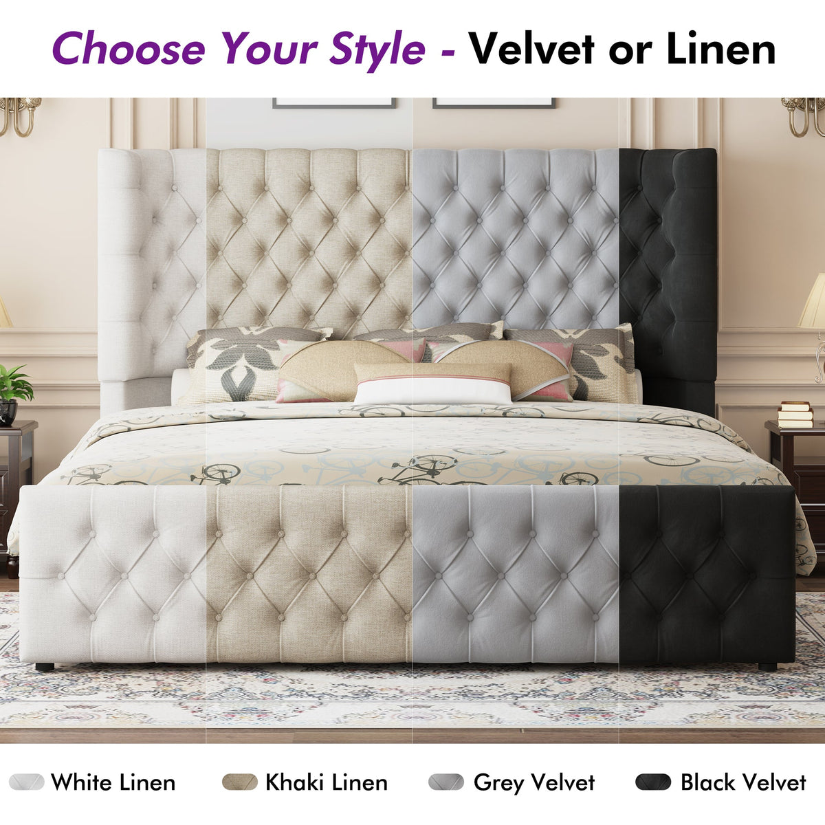 Plush Curved Wingback Bed Frame - CK Bed Light Gray