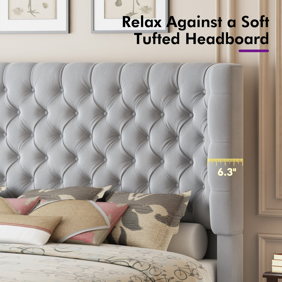 Plush Curved Wingback Bed Frame - CK Bed Light Gray