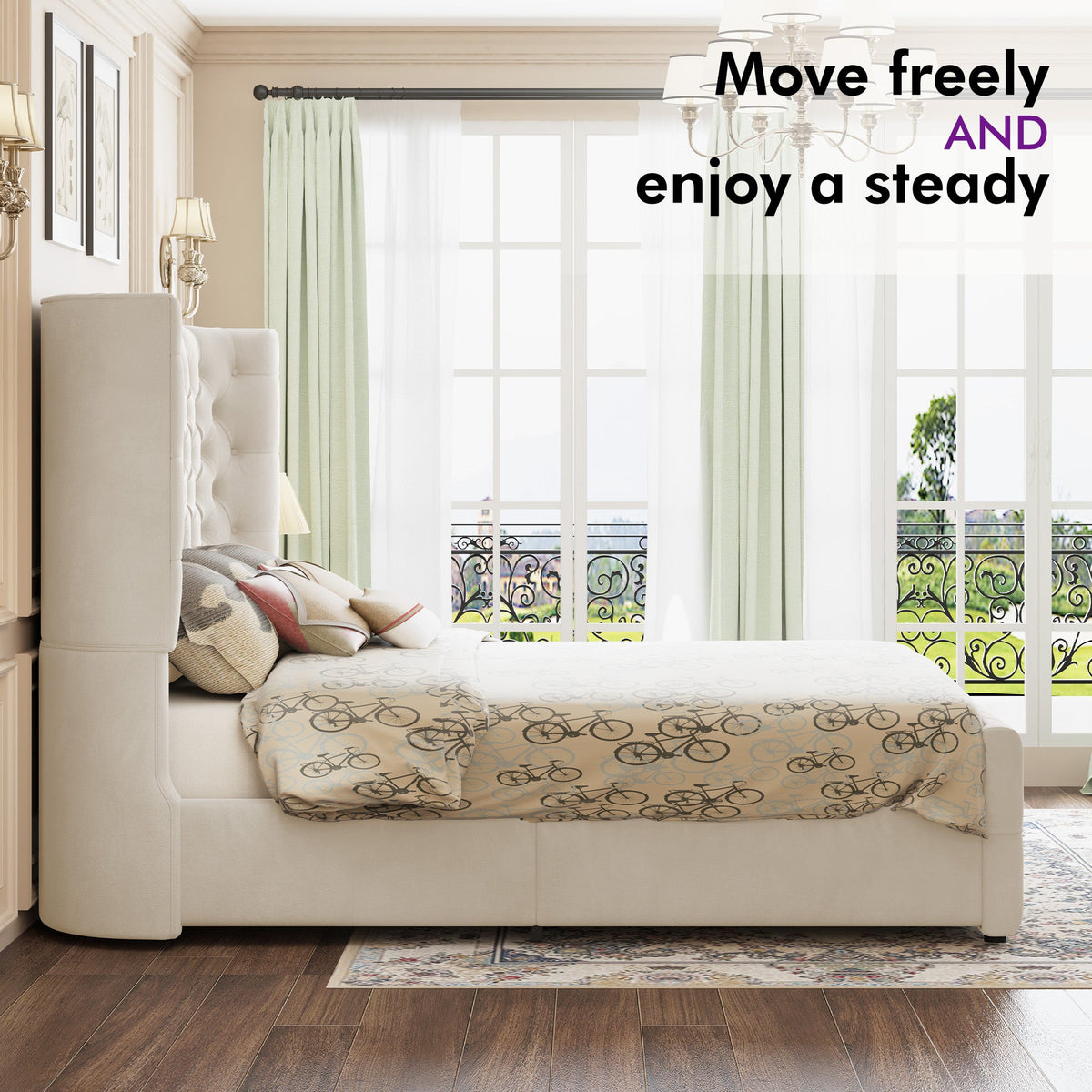 Plush Curved Wingback Bed Frame - King Bed Beige