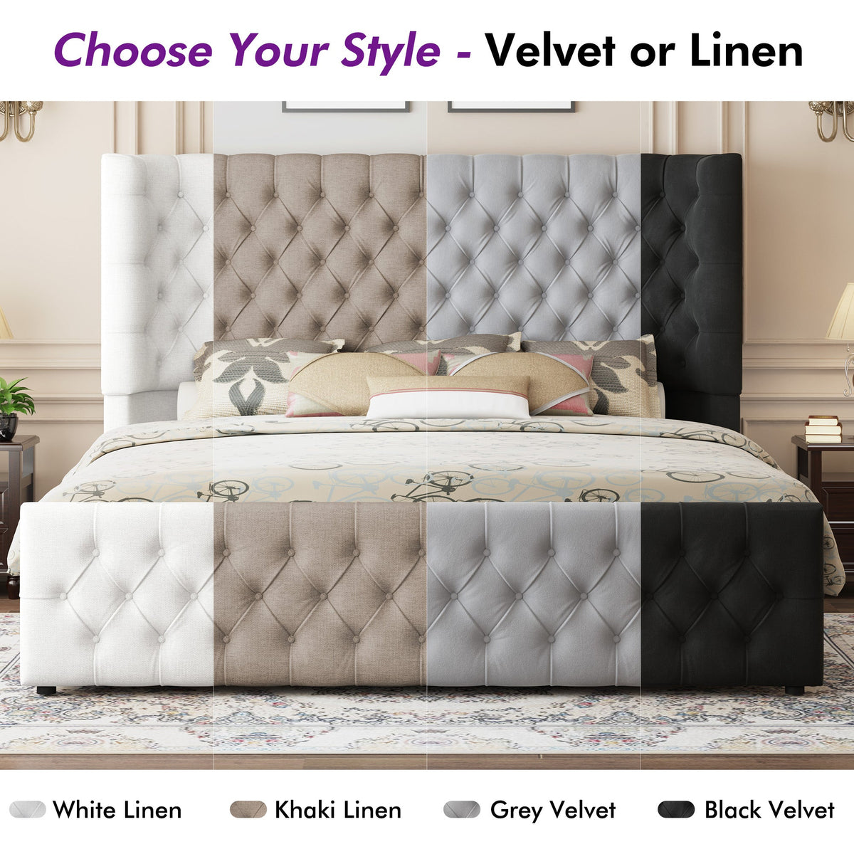 Plush Curved Wingback Bed Frame - King Bed White