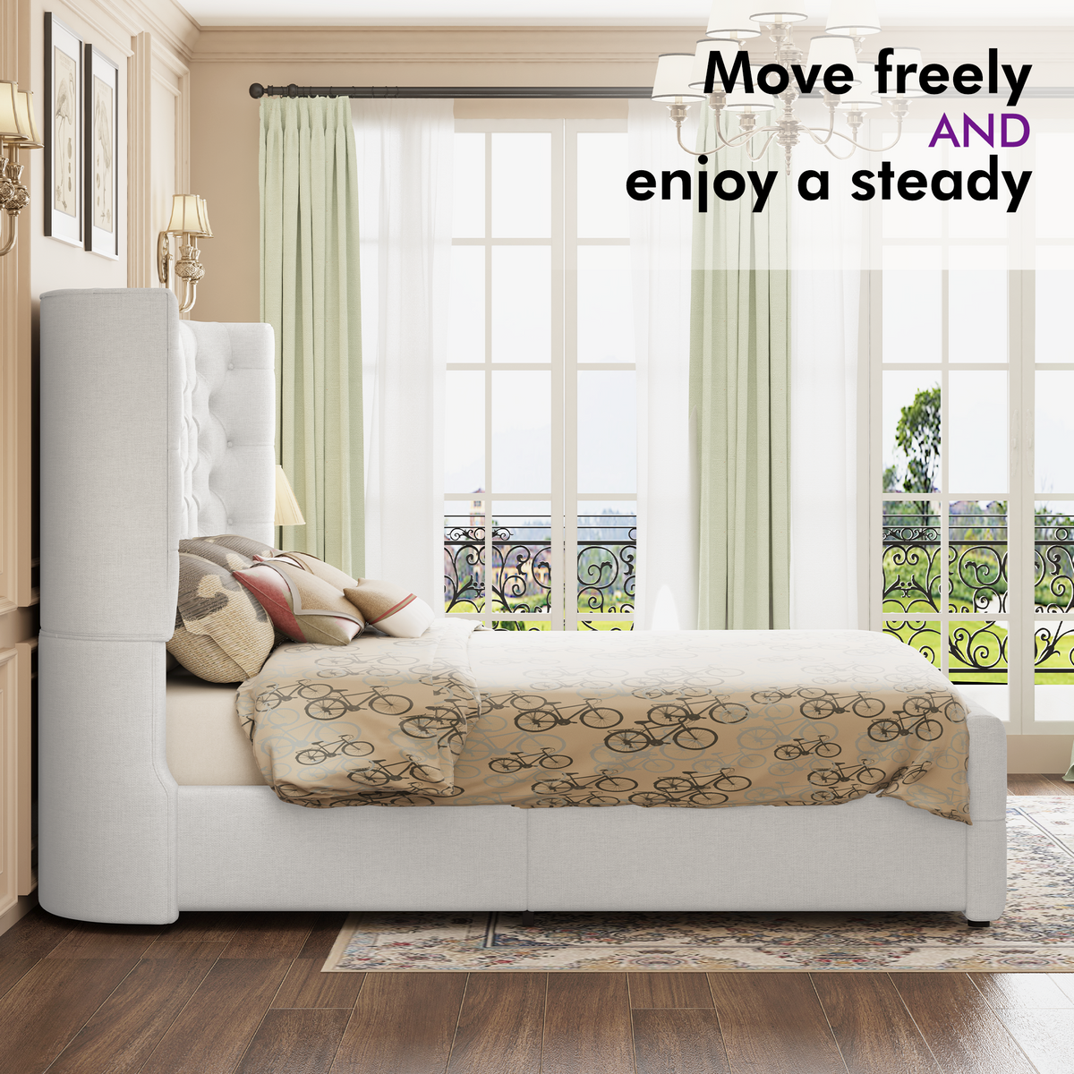 Plush Curved Wingback Bed Frame - King Bed White