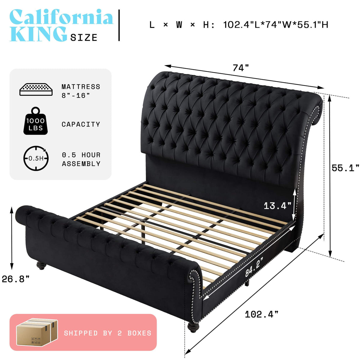 Windsor Sleigh Bed Frame -Black