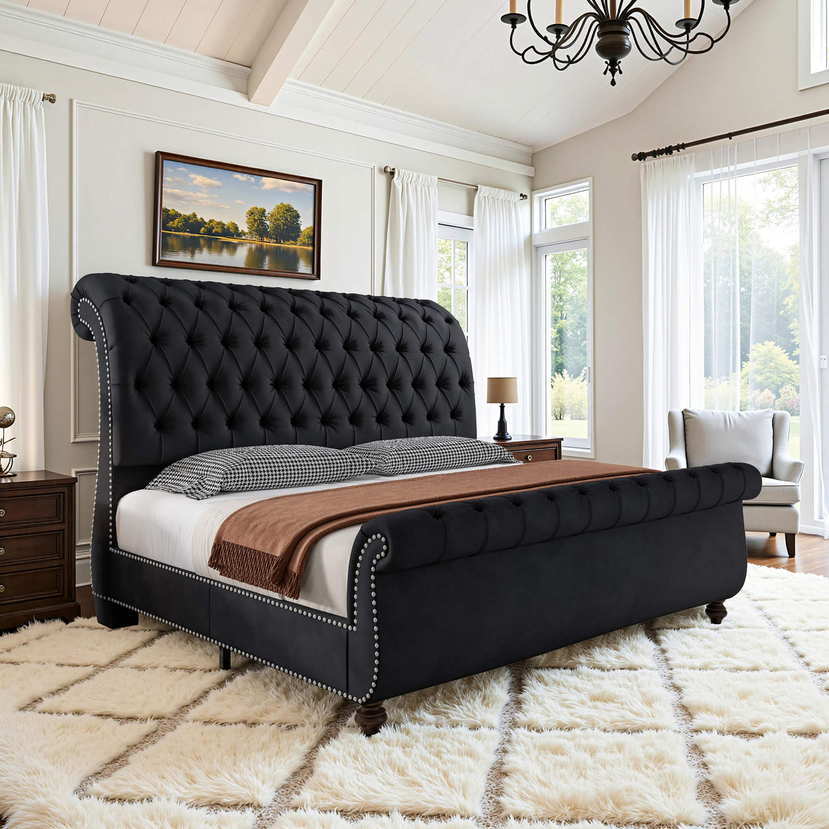 Windsor Sleigh Bed Frame -Black