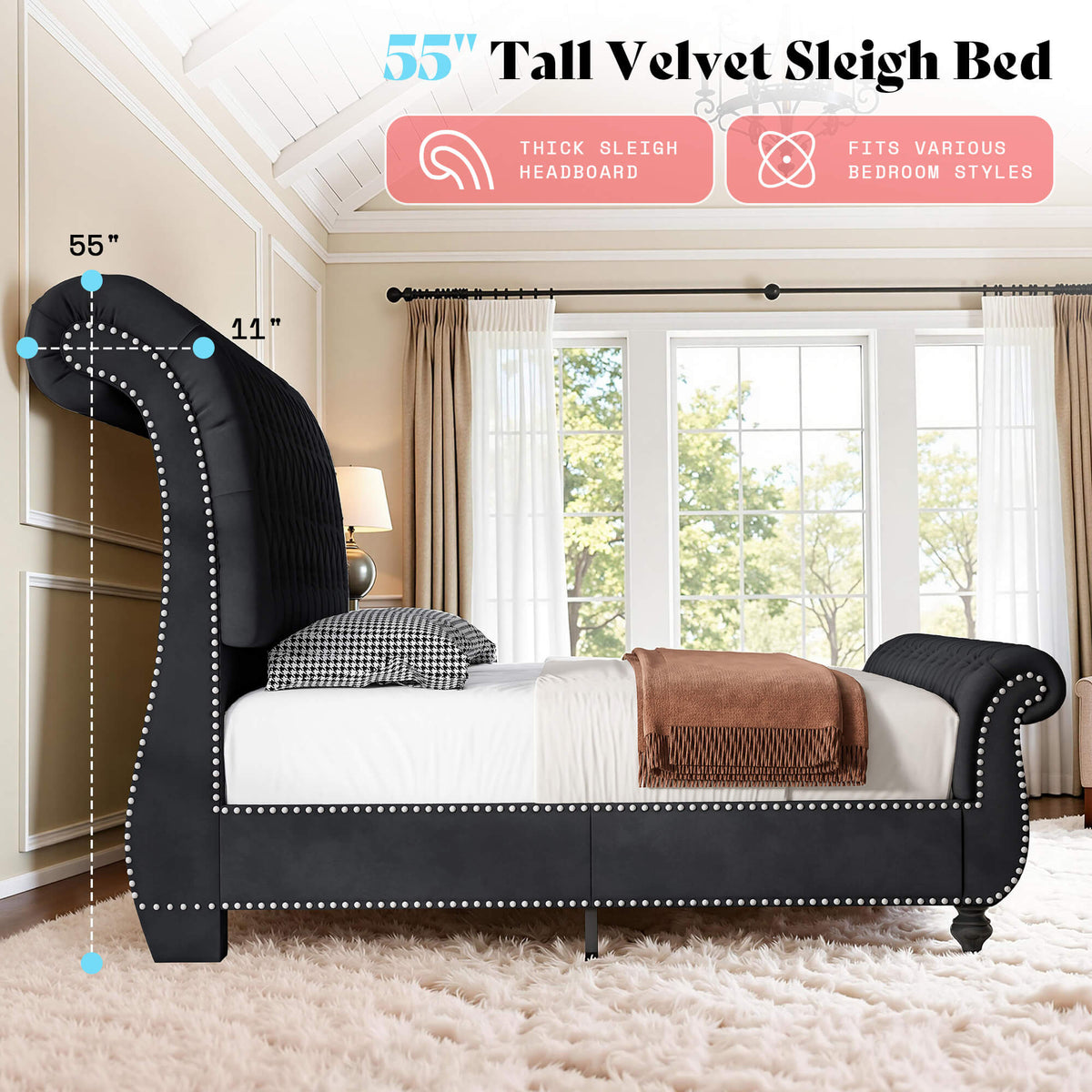 Windsor Sleigh Bed Frame -Black