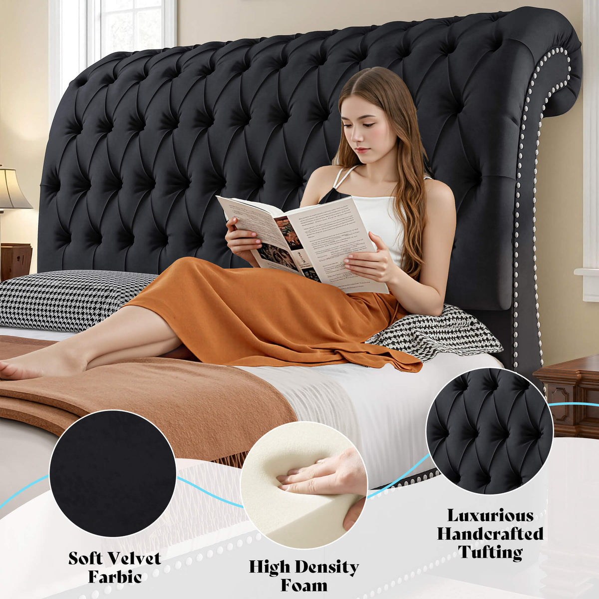 Windsor Sleigh Bed Frame -Black