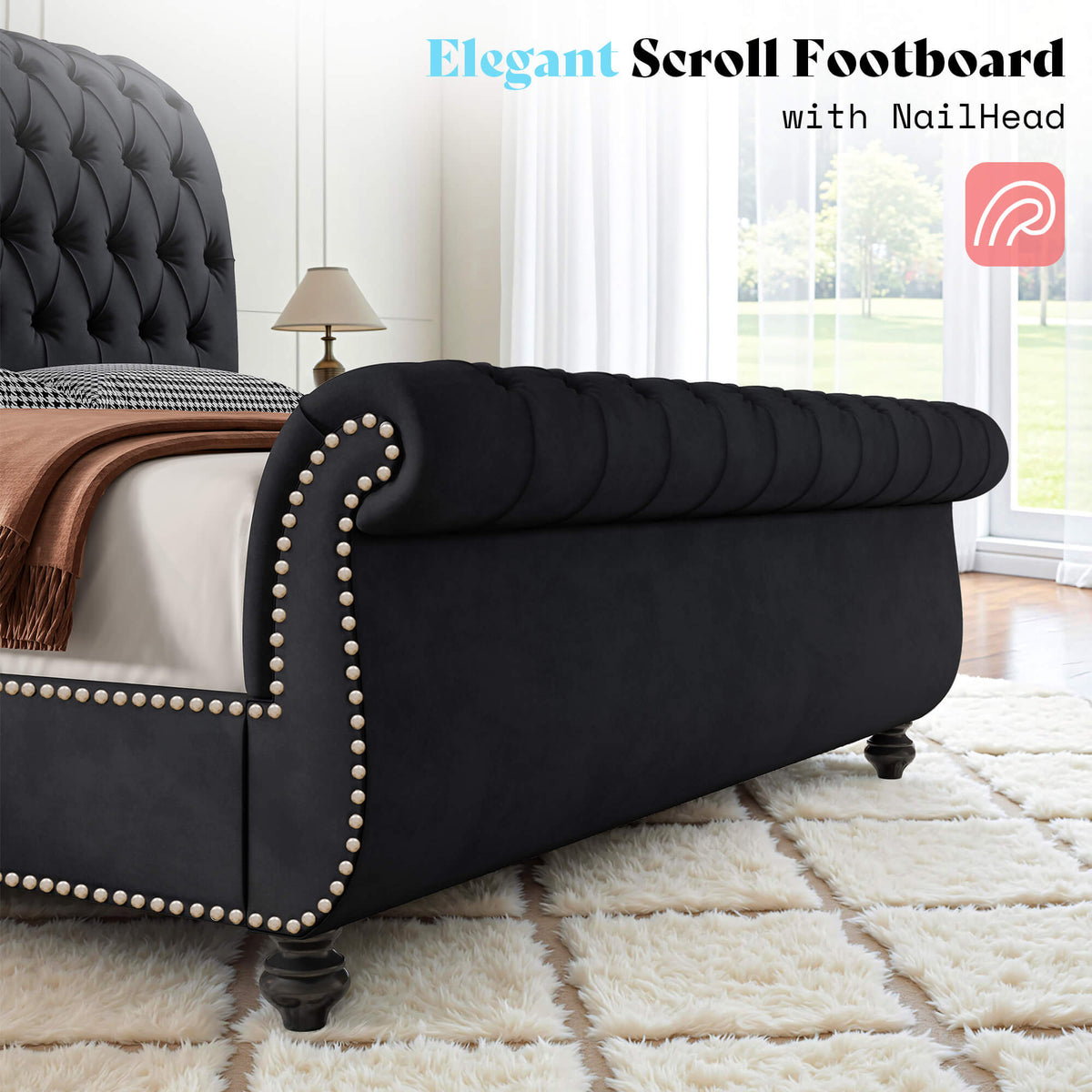 Windsor Sleigh Bed Frame -Black