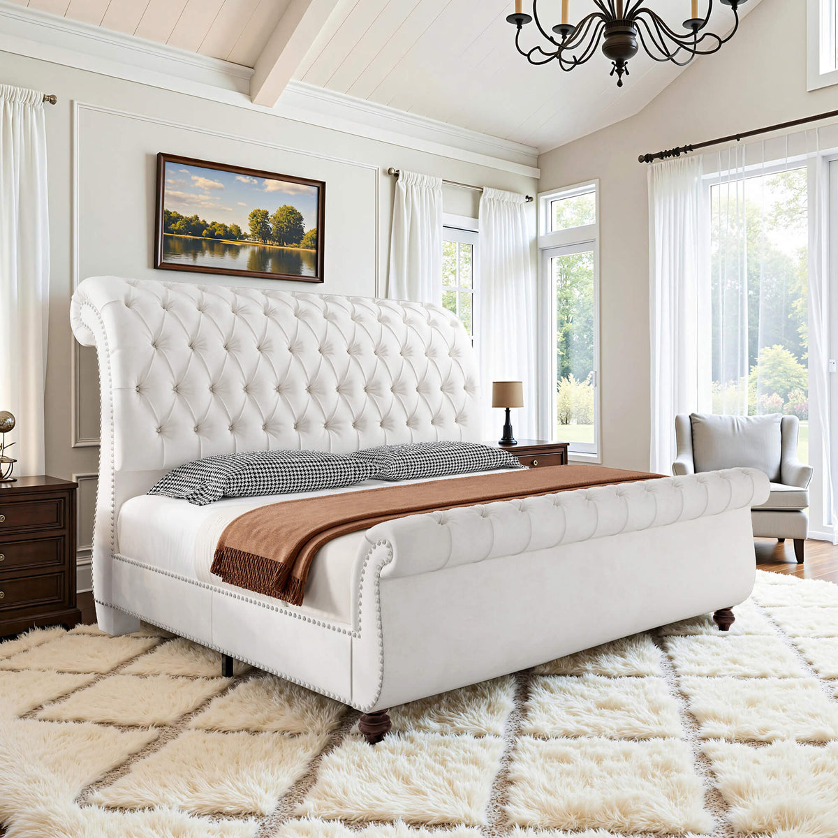 Windsor Sleigh Bed Frame -White