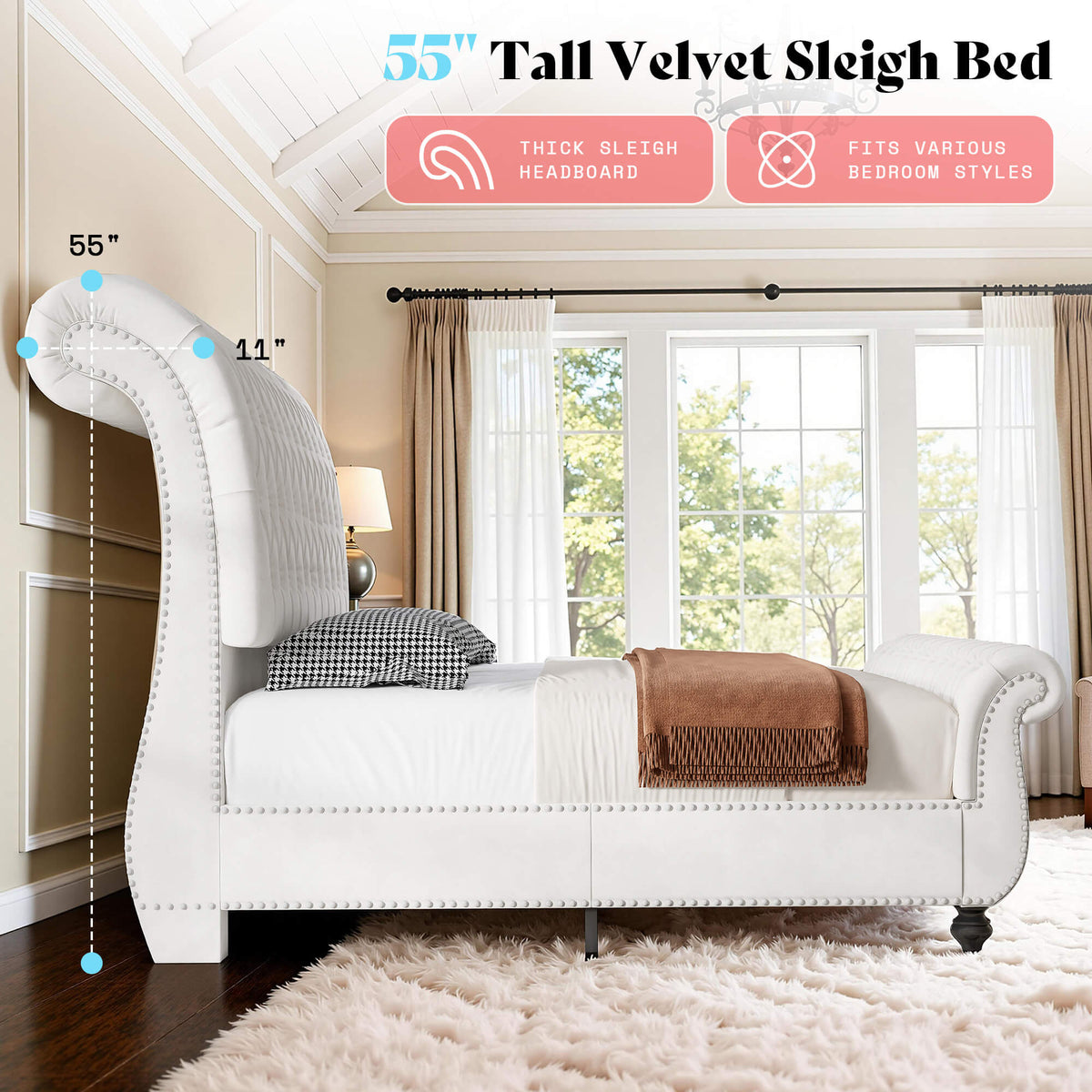 Windsor Sleigh Bed Frame -White