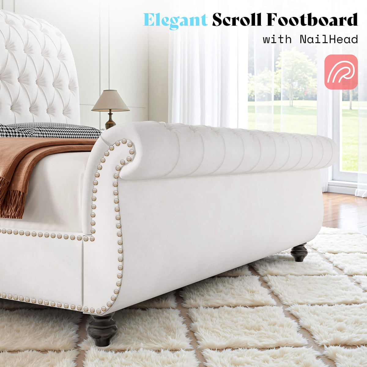 Windsor Sleigh Bed Frame -White