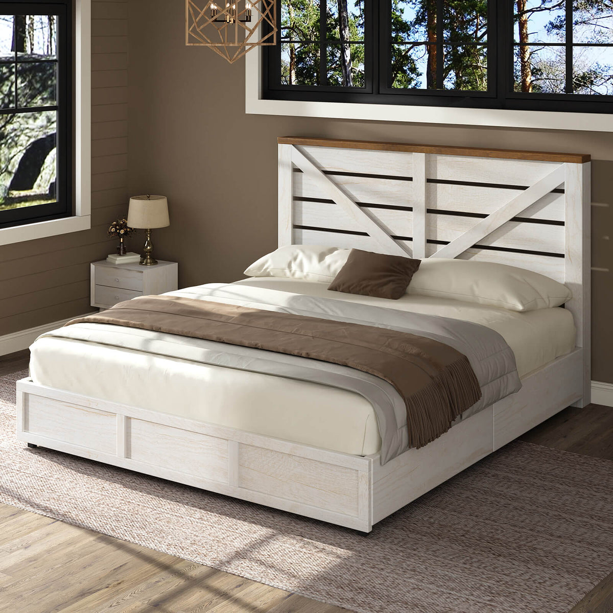 Bandera Bed Frame with 4 Drawers - Distressed White