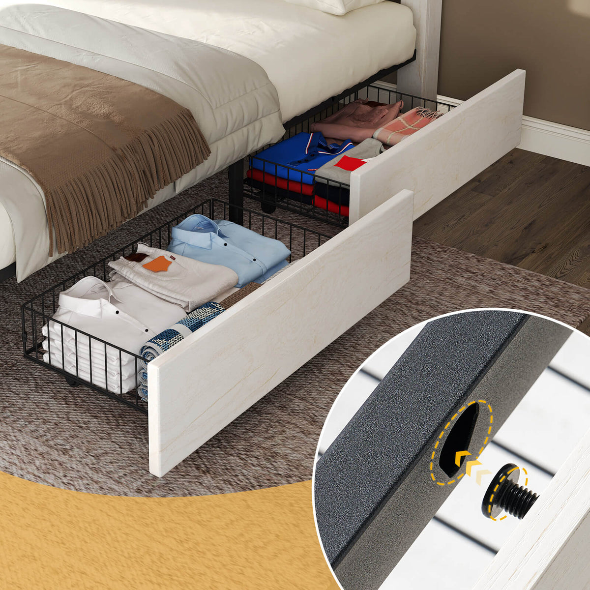 Bandera Bed Frame with 4 Drawers - Distressed White