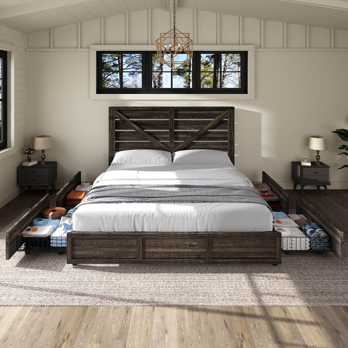 Bandera Bed Frame with 4 Drawers - Rustic Black