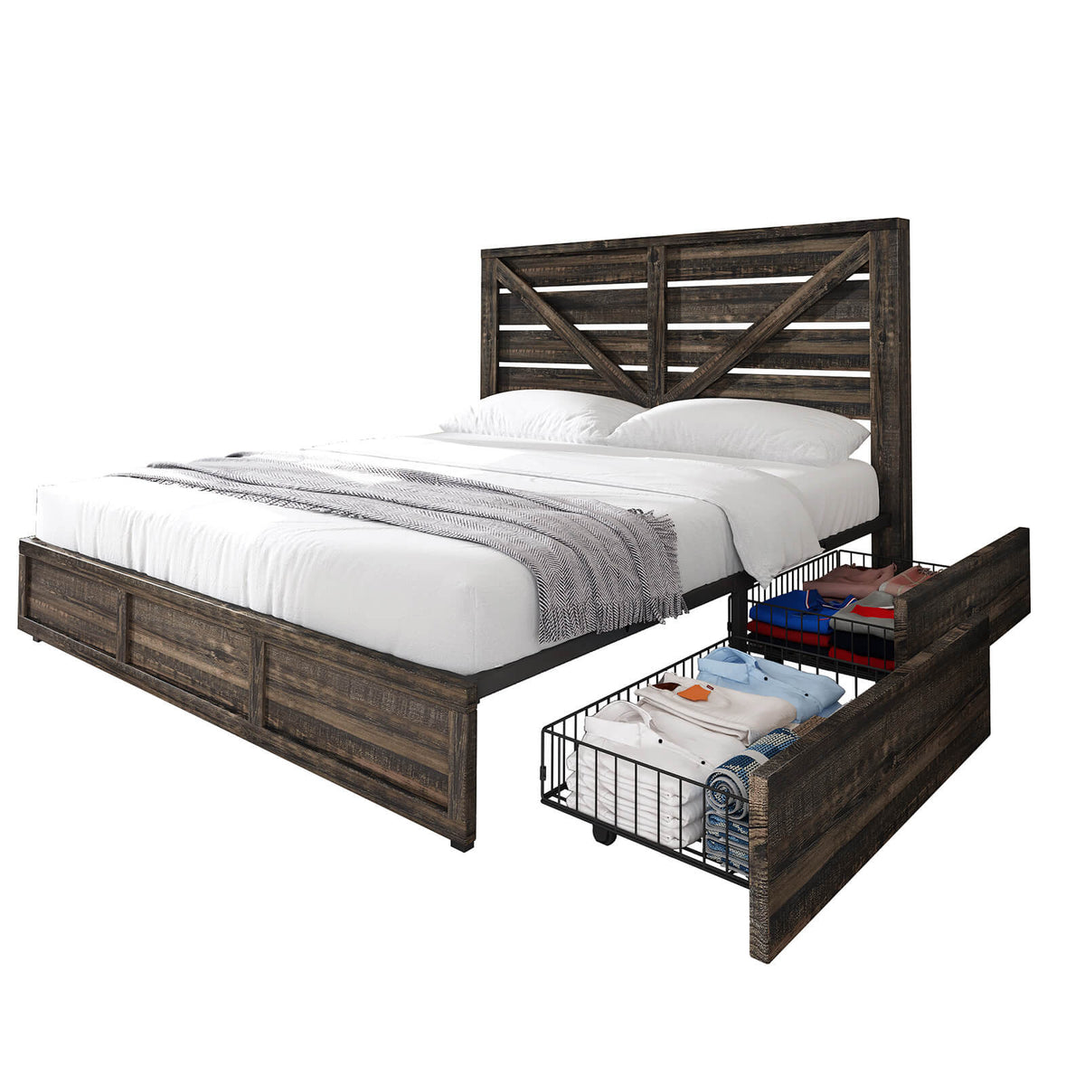 Bandera Bed Frame with 4 Drawers - Rustic Black