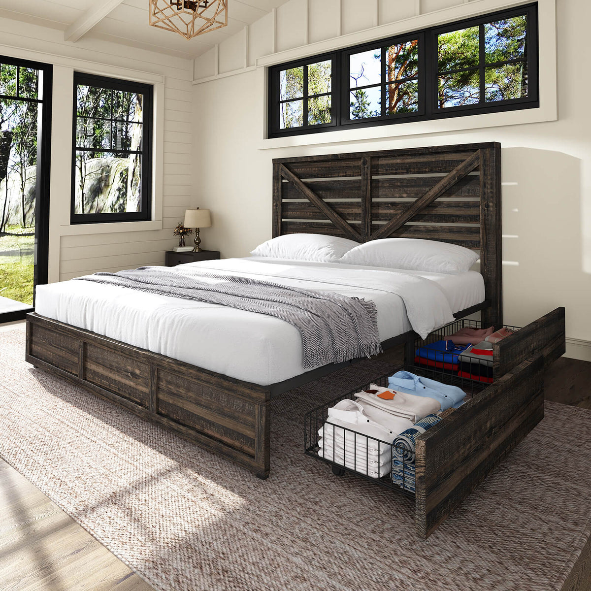 Bandera Bed Frame with 4 Drawers - Rustic Black