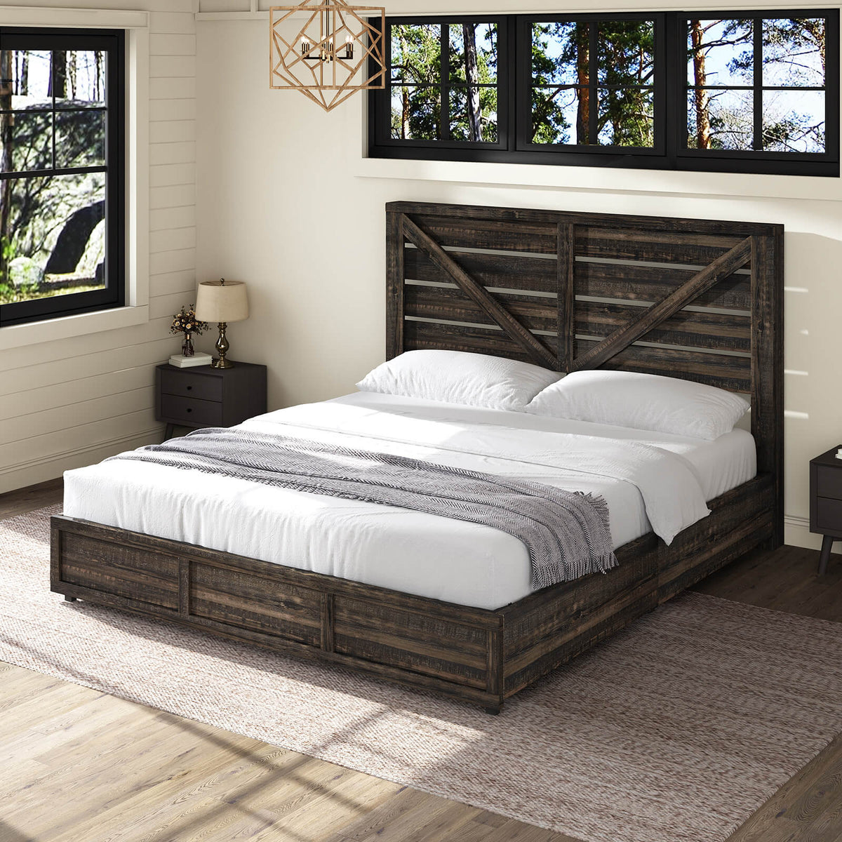 Bandera Bed Frame with 4 Drawers - Rustic Black