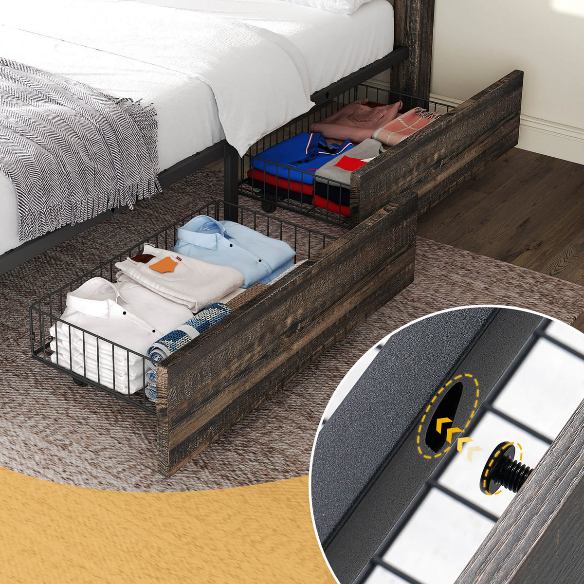 Bandera Bed Frame with 4 Drawers - Rustic Black