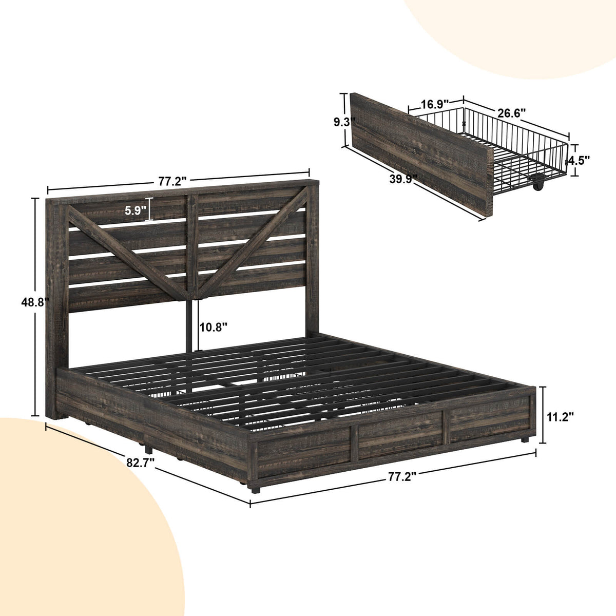 Bandera Bed Frame with 4 Drawers - Rustic Black