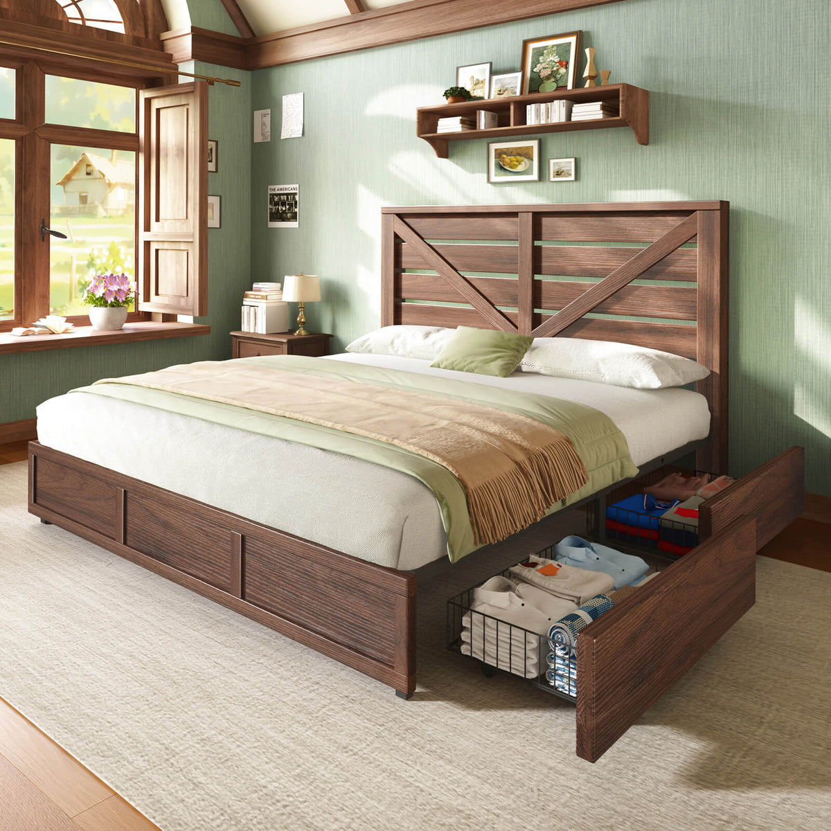 Bandera Bed Frame with 4 Drawers - Rustic Brown