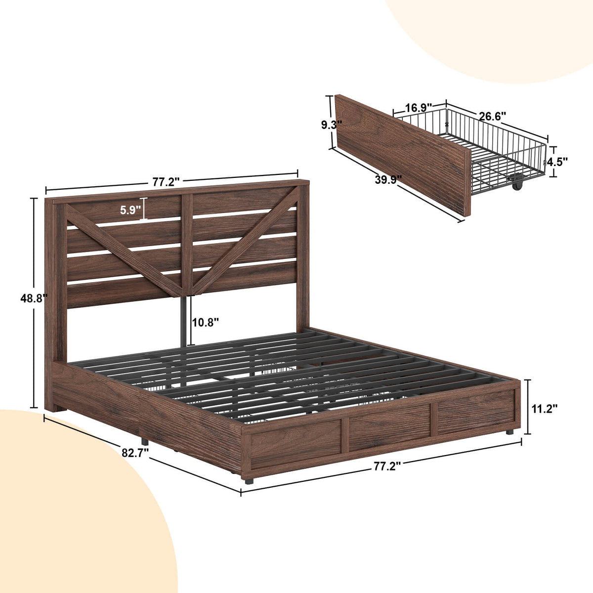 Bandera Bed Frame with 4 Drawers - Rustic Brown