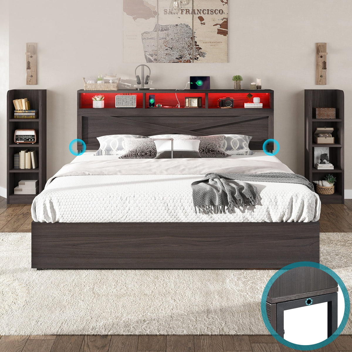 Porter Hydraulic Storage Bed Frame - Full / Dark Oak