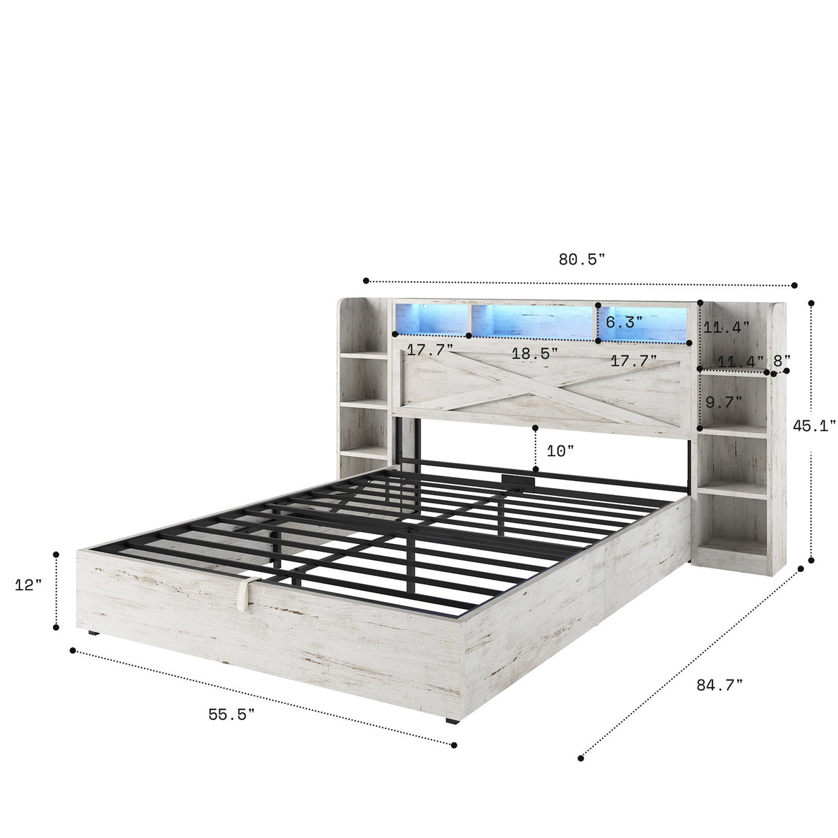 Porter Hydraulic Storage Bed Frame - Full / White Birch