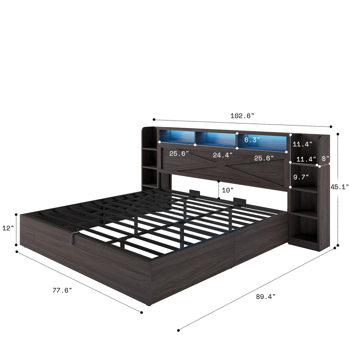 Porter Hydraulic Storage Bed Frame - King / Dark Oak