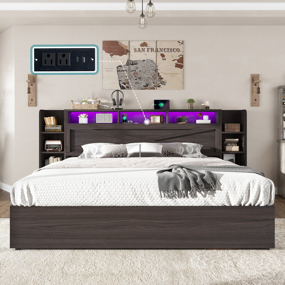 Porter Hydraulic Storage Bed Frame - King / Dark Oak