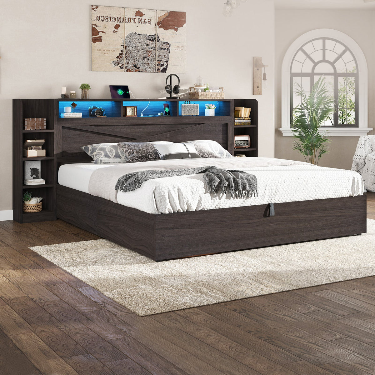 Porter Hydraulic Storage Bed Frame - King / Dark Oak