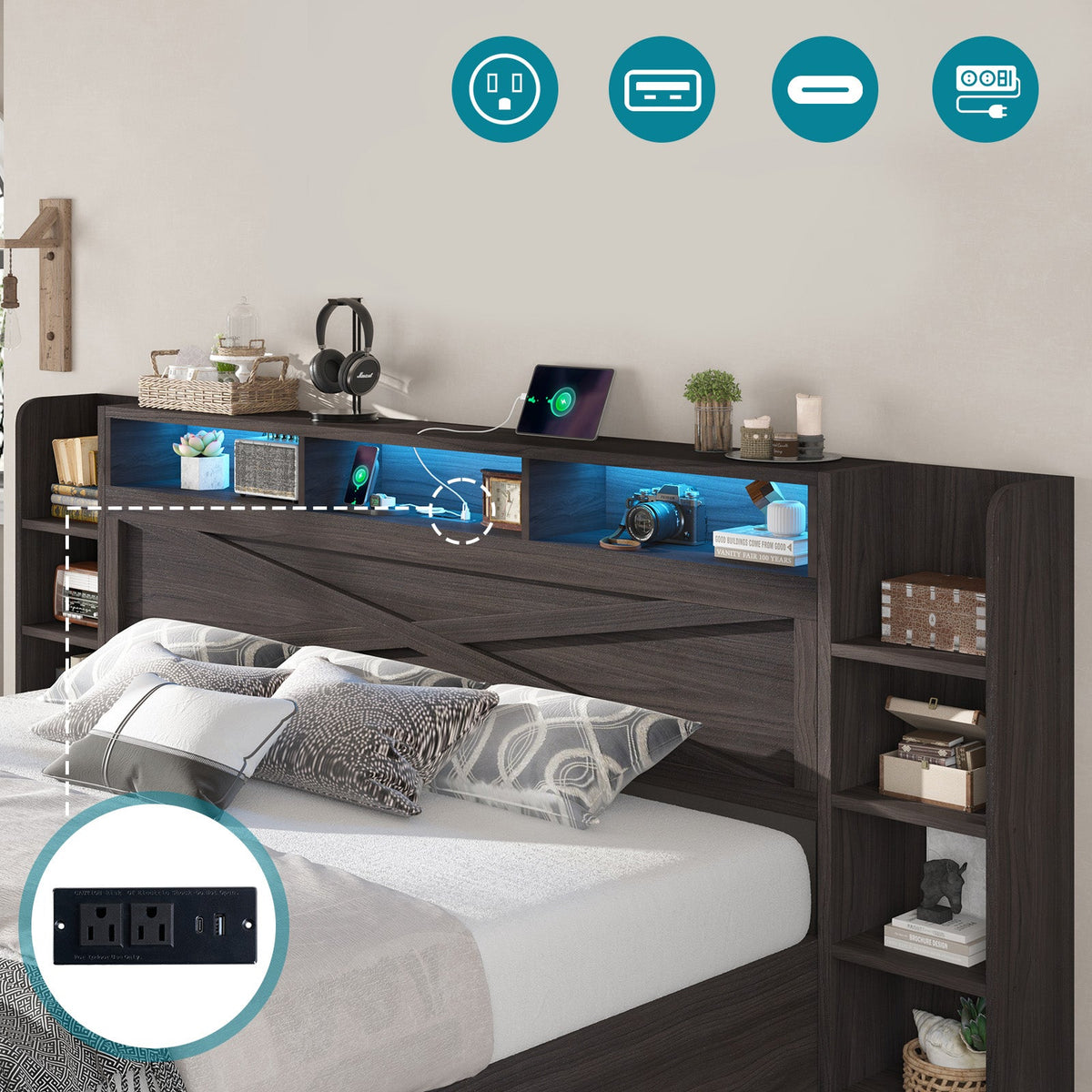 Porter Hydraulic Storage Bed Frame - King / Dark Oak
