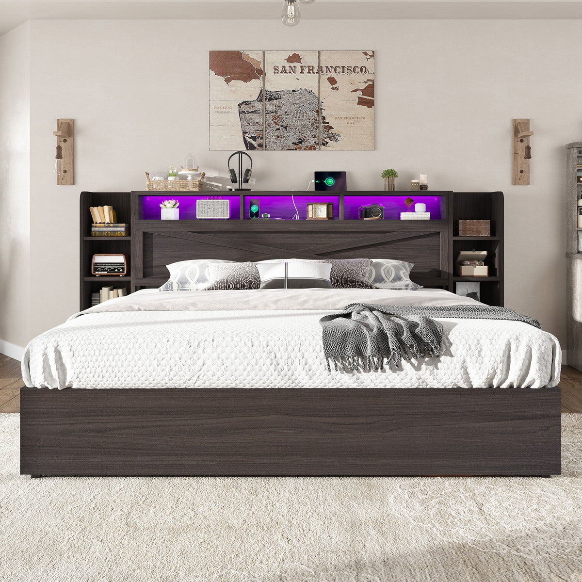 Porter Hydraulic Storage Bed Frame - King / Dark Oak