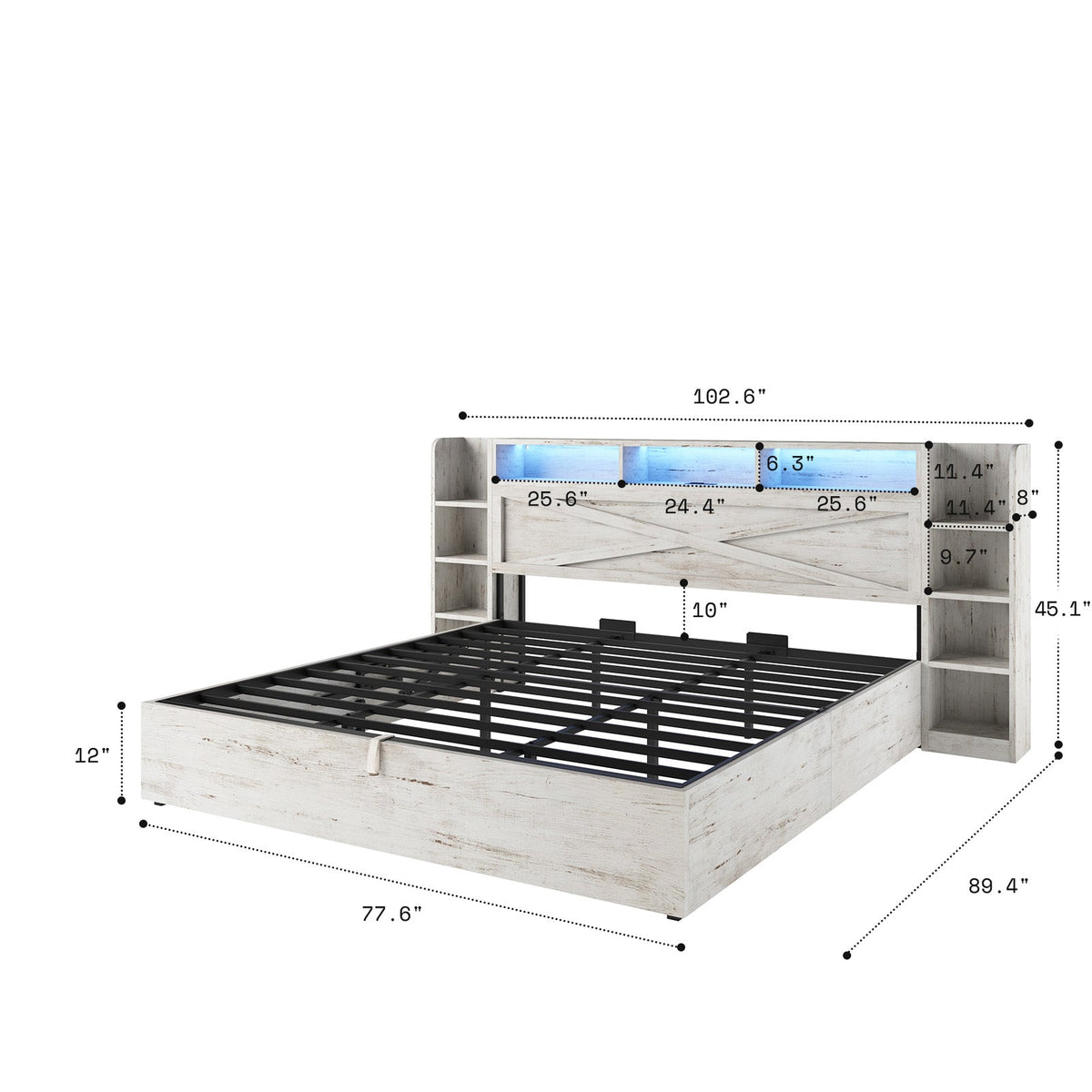 Porter Hydraulic Storage Bed Frame - King / White Birch