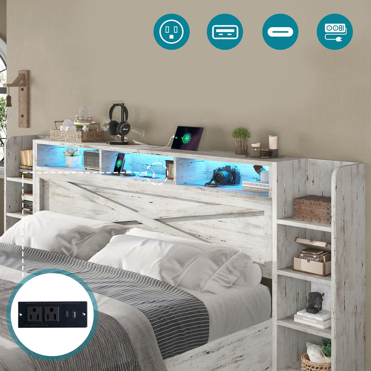 Porter Hydraulic Storage Bed Frame - King / White Birch