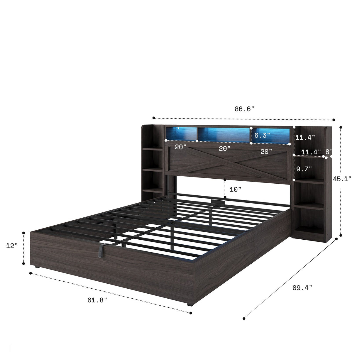 Porter Hydraulic Storage Bed Frame - Queen / Dark Oak