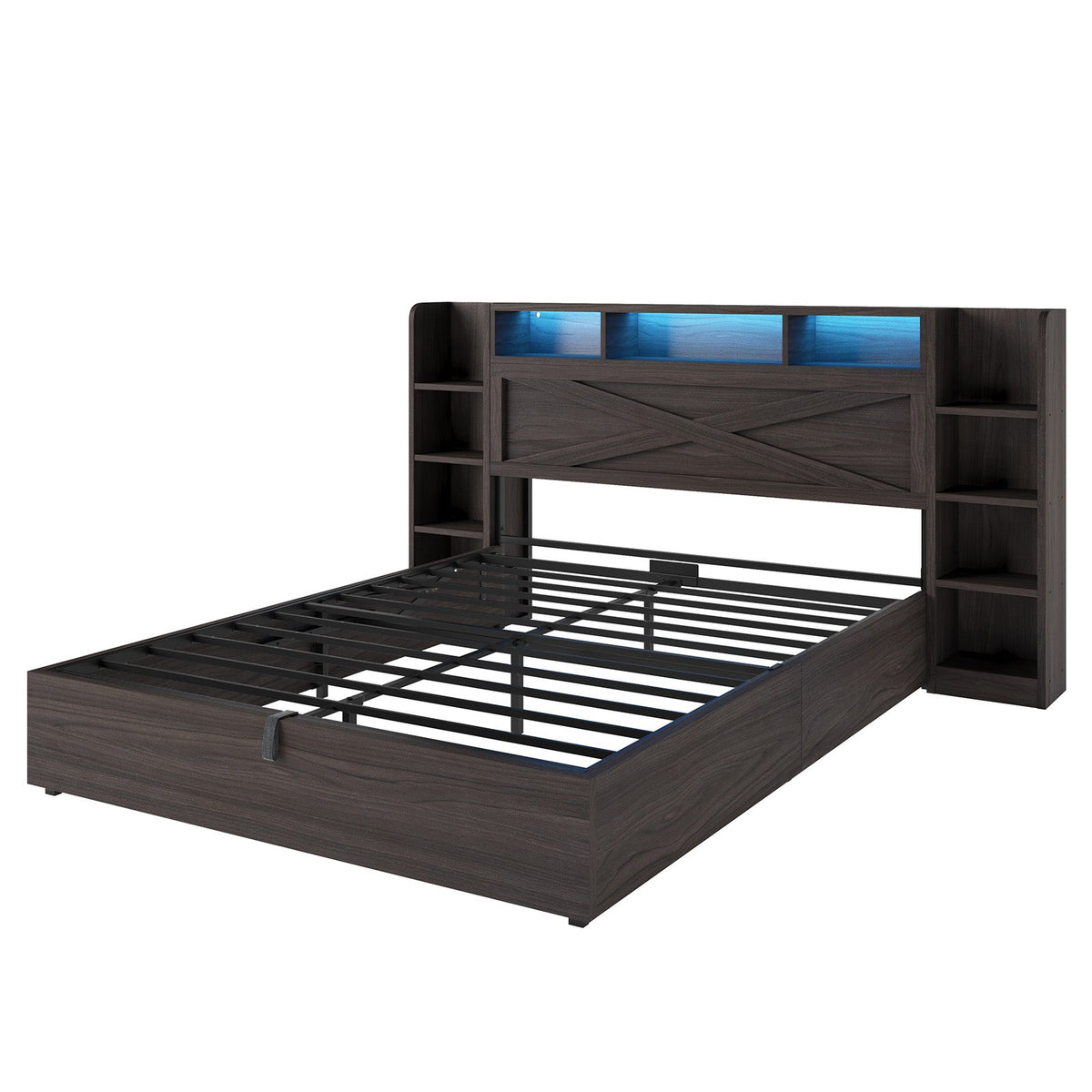 Porter Hydraulic Storage Bed Frame - Queen / Dark Oak