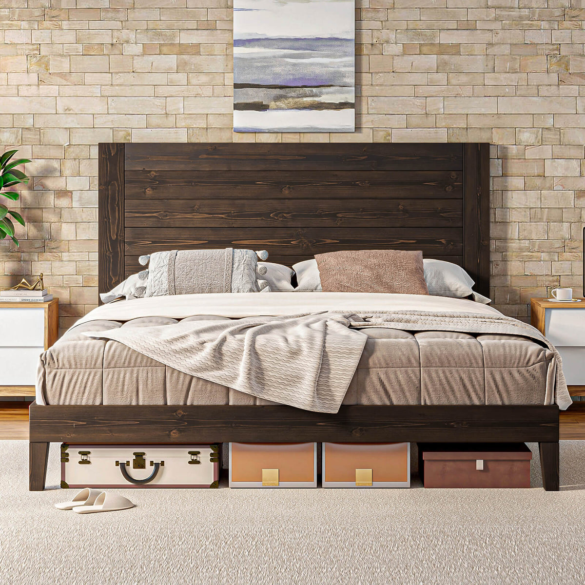 Fremont King Solid Wood Bed Frame -Dark Brown
