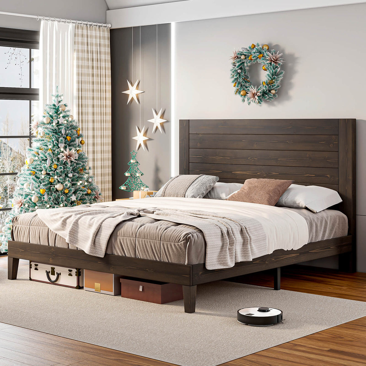 Fremont King Solid Wood Bed Frame -Dark Brown