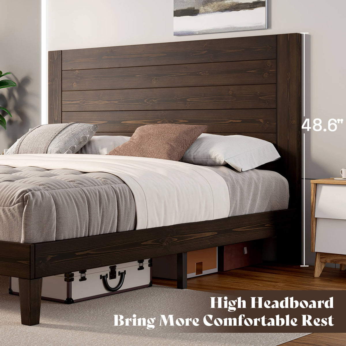 Fremont King Solid Wood Bed Frame -Dark Brown